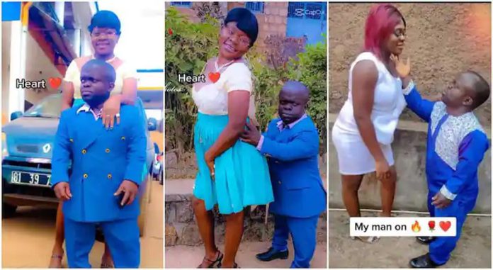 The lady said she and her man are happy souls. Photo credit: TikTok/@www.kahboh. Read more: https://yen.com.gh/people/227125-happy-curvy-lady-poses-diminutive-husband-viral-video-trends-tiktok/ The lady said she and her man are happy souls. Photo credit: TikTok/@www.kahboh. Read more: https://yen.com.gh/people/227125-happy-curvy-lady-poses-diminutive-husband-viral-video-trends-tiktok/
