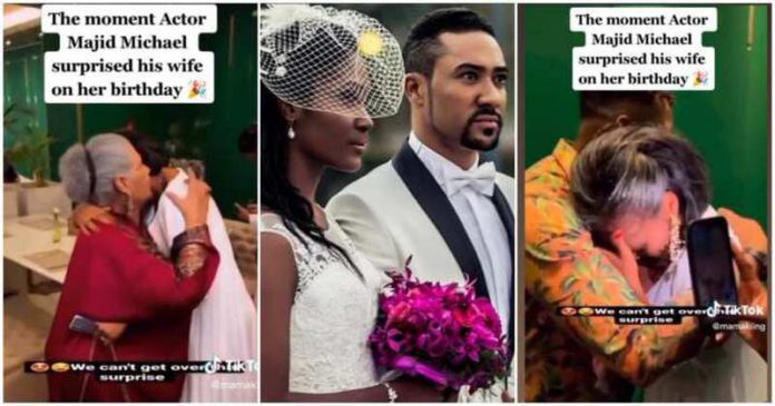 Virna Michel in tears as Majid Michel surprises her on her birthday. Photo Source: @mamakiing Virna Michel in tears as Majid Michel surprises her on her birthday. Photo Source: @mamakiing