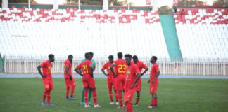 Ghana players left on the pitch