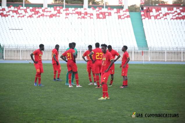 Ghana players left on the pitch Ghana players left on the pitch
