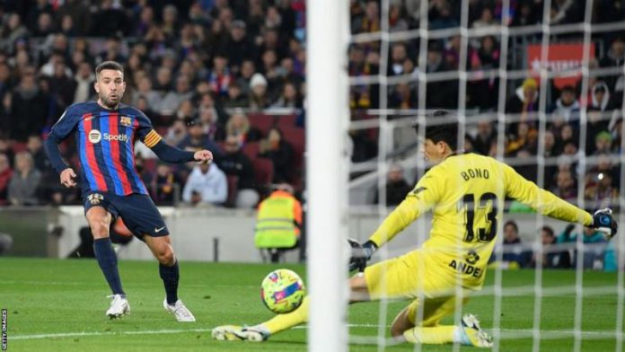 Jordi Alba's previous Barcelona goal came in May last year Jordi Alba's previous Barcelona goal came in May last year