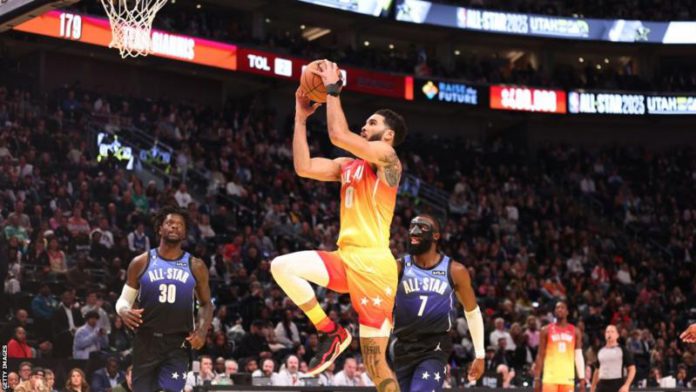 Jayson Tatum also broke the record for points in an All-Star quarter with his 27 in the third Jayson Tatum also broke the record for points in an All-Star quarter with his 27 in the third