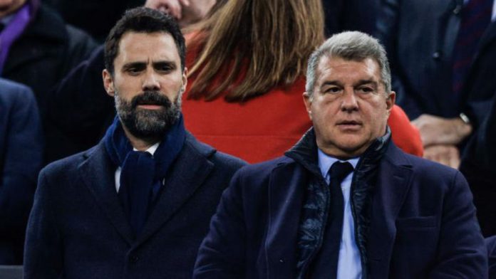Barcelona president Joan Laporta, right, has rejected a call to resign by La Liga's president Barcelona president Joan Laporta, right, has rejected a call to resign by La Liga's president