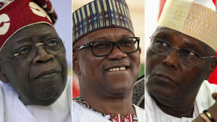 Bola Ahmed Tinubu, Peter Obi, and Atiku Abubakar | AFP/Getty Images Bola Ahmed Tinubu, Peter Obi, and Atiku Abubakar | AFP/Getty Images
