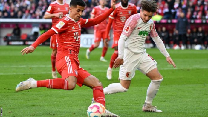 Joao Cancelo scored the first goal of his loan spell at Bayern Munich from Manchester City Joao Cancelo scored the first goal of his loan spell at Bayern Munich from Manchester City