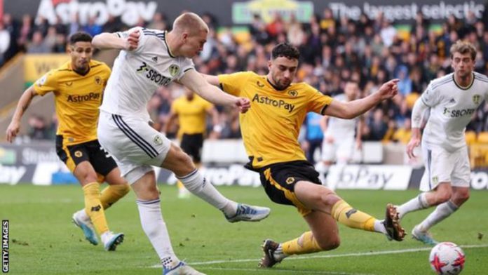 Rasmus Kristensen scored Leeds' third moments after entering the fray in the second half Rasmus Kristensen scored Leeds' third moments after entering the fray in the second half