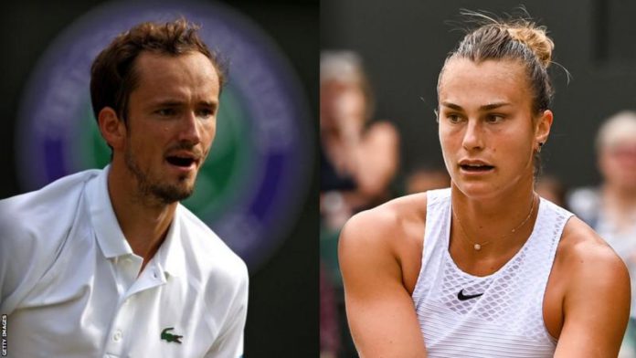 Russian men's world number six Daniil Medvedev (left) and Belarusian women's world number two Aryna Sabalenka will now feature at Wimbledon Russian men's world number six Daniil Medvedev (left) and Belarusian women's world number two Aryna Sabalenka will now feature at Wimbledon