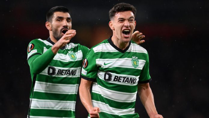 Pedro Goncalves celebrates during the UEFA Europa League round of 16 leg two match between Arsenal and Sporting CP at Emirates Stadium on March 16, 2023 in London, United Kingdom Image credit: Getty Images Pedro Goncalves celebrates during the UEFA Europa League round of 16 leg two match between Arsenal and Sporting CP at Emirates Stadium on March 16, 2023 in London, United Kingdom Image credit: Getty Images