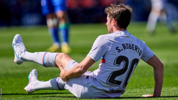 Sergi Roberto was forced off in the first half with a hamstring injury Sergi Roberto was forced off in the first half with a hamstring injury
