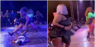 Eno Barony's dancer jumping on slim guy Photo credit: Zionfelix Entertainment News