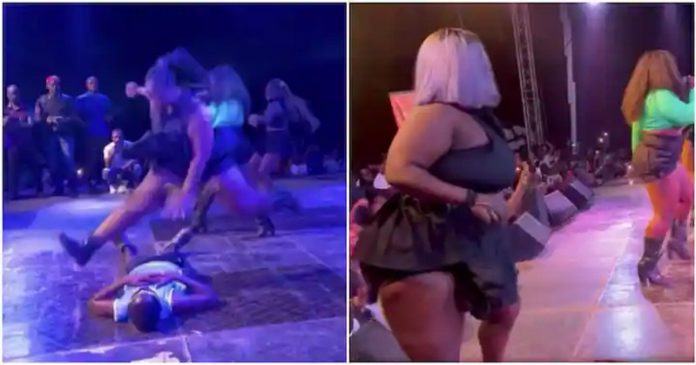 Eno Barony's dancer jumping on slim guy Photo credit: Zionfelix Entertainment News Eno Barony's dancer jumping on slim guy Photo credit: Zionfelix Entertainment News