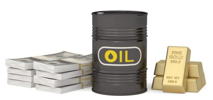 Oil,Barrel,,Gold,Bar,And,Money,Stack.,3d,Rendering.,3d
