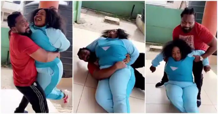 Video of Selina Boateng falling on Fiifi Pratt causes stir. Image Credit: @zionfelixdotcom Video of Selina Boateng falling on Fiifi Pratt causes stir. Image Credit: @zionfelixdotcom