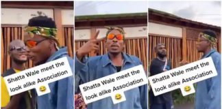 Shatta Wale's lookalike meets Mr Drew and King Promise's lookalikes. Photo Source: @the1957news