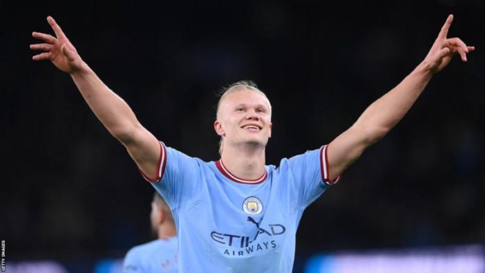 Erling Haaland scored a Premier League record 35th goal of the season as Manchester City returned to the top of the table Erling Haaland scored a Premier League record 35th goal of the season as Manchester City returned to the top of the table