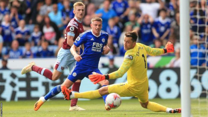 Harvey Barnes scored his 13th goal of the season for Leicester Harvey Barnes scored his 13th goal of the season for Leicester