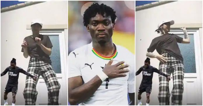 Christian Atsu's wife dancing (Left and Right), Christian Atsu (Middle) Photo Source: obaapamatilda22, Christian Atsu (Facebook) Christian Atsu's wife dancing (Left and Right), Christian Atsu (Middle) Photo Source: obaapamatilda22, Christian Atsu (Facebook)