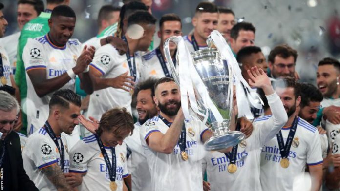 Karim Benzema won his fifth and final Champions League trophy with Real Madrid in 2022 Karim Benzema won his fifth and final Champions League trophy with Real Madrid in 2022