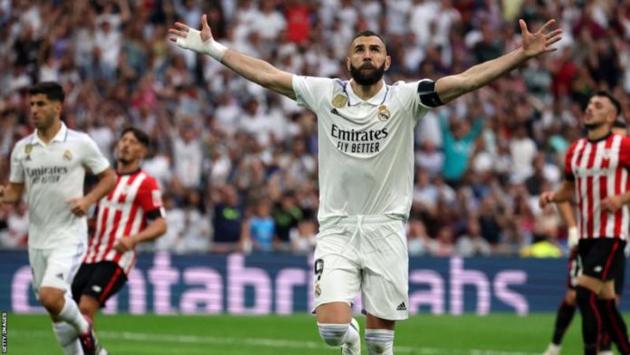 Karim Benzema scored his 354th Real Madrid goal in his final match for the club Karim Benzema scored his 354th Real Madrid goal in his final match for the club