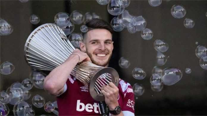 Declan Rice helped West Ham win the Europa Conference League earlier this month Declan Rice helped West Ham win the Europa Conference League earlier this month