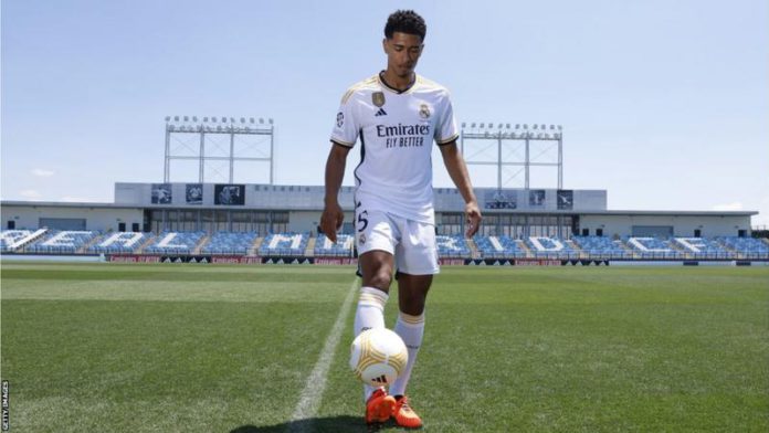 England midfielder Jude Bellingham was officially unveiled as a Real Madrid player in June England midfielder Jude Bellingham was officially unveiled as a Real Madrid player in June