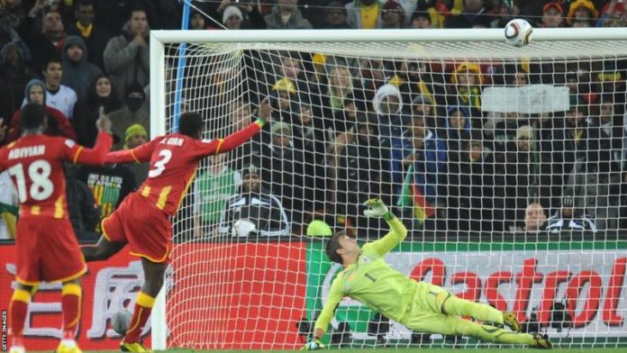 Asamoah Gyan's missed penalty against Uruguay in the final minute of extra-time in the quarter-finals of the 2010 World Cup would have made Ghana the first African side to reach a semi-final Asamoah Gyan's missed penalty against Uruguay in the final minute of extra-time in the quarter-finals of the 2010 World Cup would have made Ghana the first African side to reach a semi-final