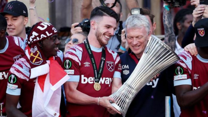 Last season Rice became the first West Ham captain since Bobby Moore to lead the club to European success Last season Rice became the first West Ham captain since Bobby Moore to lead the club to European success