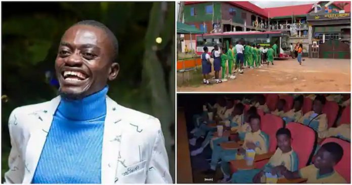 Lil Win takes his students to the cinema Photo Source: Kwadwo Nkansah TV Lil Win takes his students to the cinema Photo Source: Kwadwo Nkansah TV