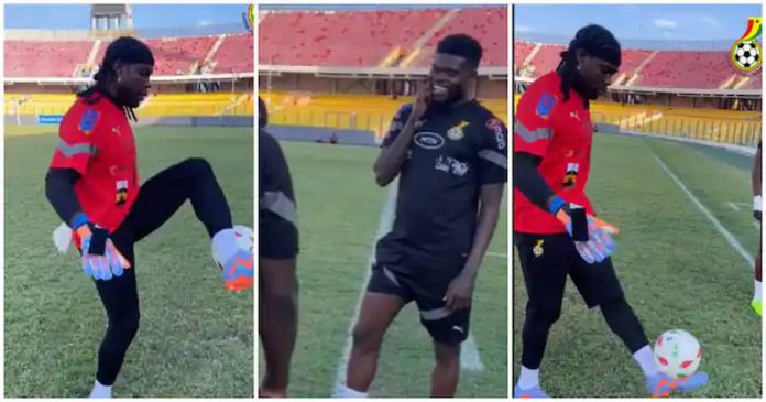 Thomas Partey teased Ati Zigi at training Photo credit: @ghana_blackstars Thomas Partey teased Ati Zigi at training Photo credit: @ghana_blackstars