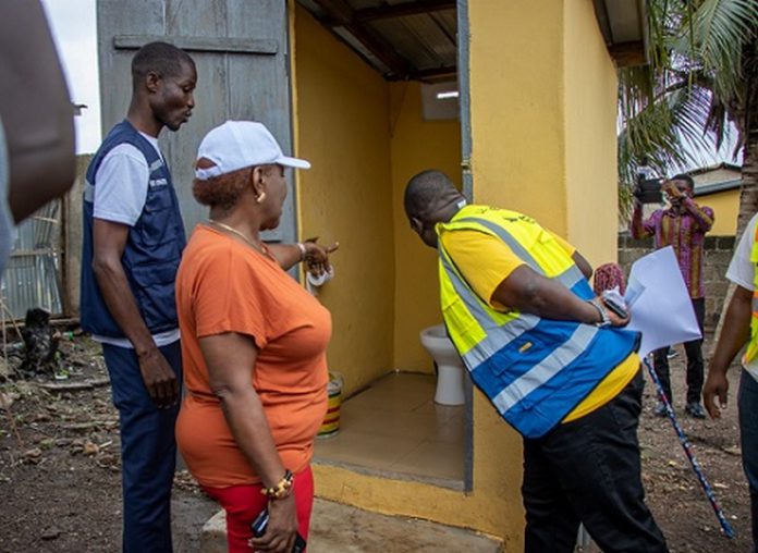 Minister of Sanitation and Water Resources, Cecilia Abena Dapaah, inspecting one of the toilets at Ejisu in the Greater Kumasi Metropolitan Area (GKMA). With him is the National Coordinator of GAMA-SWP, George Asiedu. Minister of Sanitation and Water Resources, Cecilia Abena Dapaah, inspecting one of the toilets at Ejisu in the Greater Kumasi Metropolitan Area (GKMA). With him is the National Coordinator of GAMA-SWP, George Asiedu.