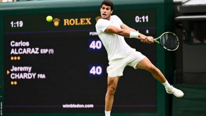 Carlos Alcaraz reached the last 16 at Wimbledon in 2022, his best run at the Championships Carlos Alcaraz reached the last 16 at Wimbledon in 2022, his best run at the Championships