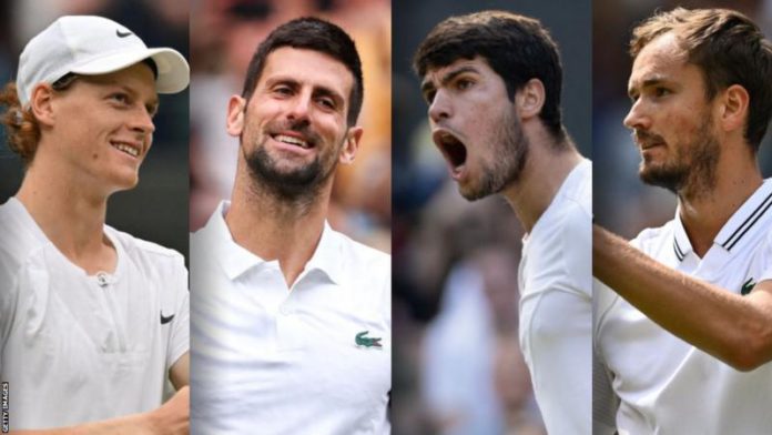 With Sinner, Djokovic, Alcaraz and Medvedev reaching the last four, it is the first time since 2012 that the Wimbledon men's semi-finalists are all in the top eight seeds With Sinner, Djokovic, Alcaraz and Medvedev reaching the last four, it is the first time since 2012 that the Wimbledon men's semi-finalists are all in the top eight seeds