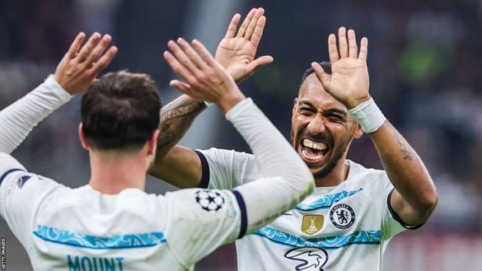 Pierre-Emerick Aubameyang scored the last of his three goals for Chelsea in a 2-0 win at AC Milan in the Champions League in October Pierre-Emerick Aubameyang scored the last of his three goals for Chelsea in a 2-0 win at AC Milan in the Champions League in October