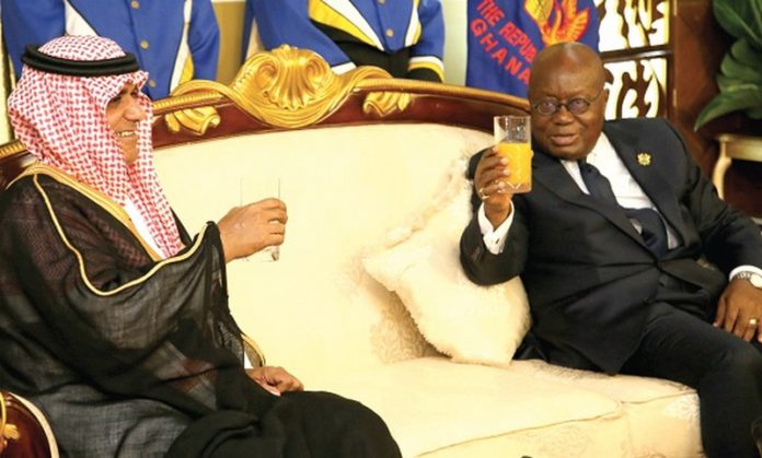 President Akufo-Addo (right) proposing a toast to Sultan Abdulrahman Al-Dakel (left), Ambassador of the Kingdom of Saudi Arabia to Ghana, at the Jubilee House President Akufo-Addo (right) proposing a toast to Sultan Abdulrahman Al-Dakel (left), Ambassador of the Kingdom of Saudi Arabia to Ghana, at the Jubilee House