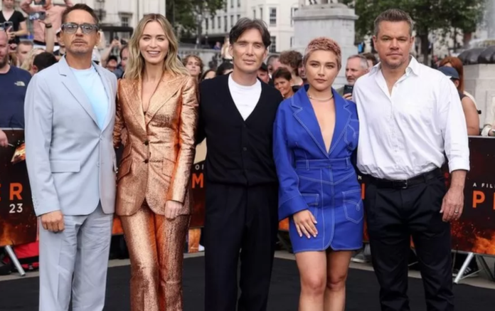 Robert Downey Jr, Emily Blunt, Cillian Murphy, Florence Pugh and Matt Damon attended a London photocall on Wednesday ahead of Thursday's UK premiere of Oppenheimer Robert Downey Jr, Emily Blunt, Cillian Murphy, Florence Pugh and Matt Damon attended a London photocall on Wednesday ahead of Thursday's UK premiere of Oppenheimer