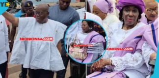 Madame Frema Osei-Opare, Nana Konadu Agyemang Rawling and President Akufo-Addo look classy in white outfits. Photo credit: @nkonkonsa
