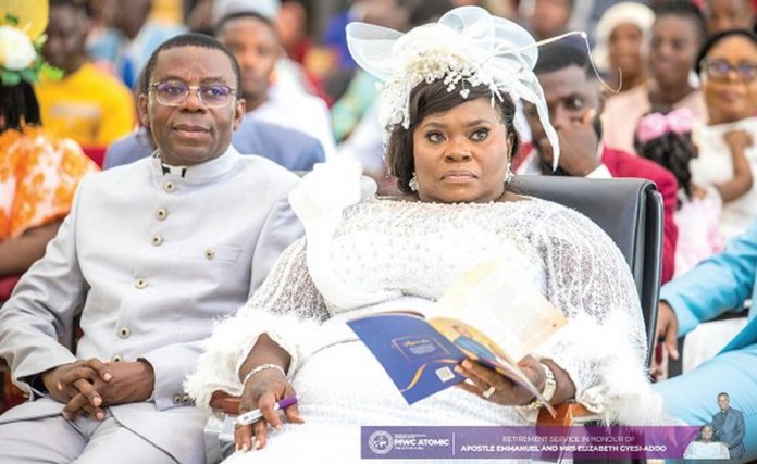 Apostle Emmanuel Gyesi-Addo and Elizabeth Gyesi-Addo, his wife, during their retirement service Apostle Emmanuel Gyesi-Addo and Elizabeth Gyesi-Addo, his wife, during their retirement service