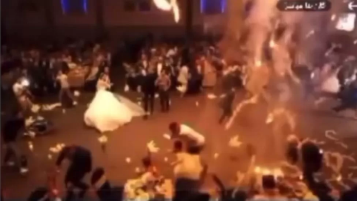 Footage showed flaming chunks falling from the ceiling (social media)