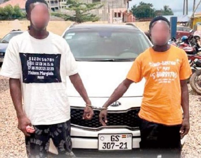 The suspects with the stolen car The suspects with the stolen car