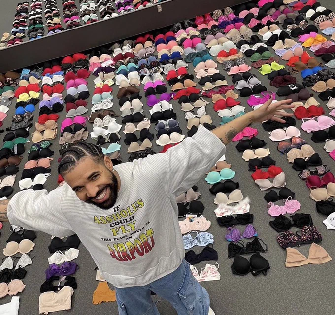 Drake shows off massive collection of bras fans threw at him on his tour