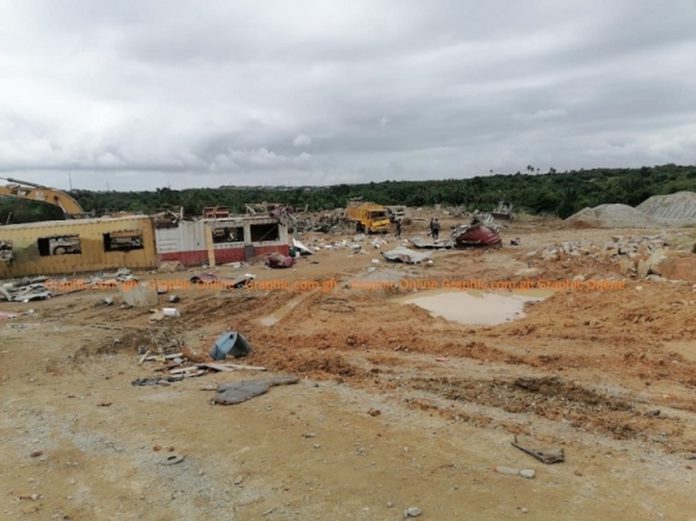 The quarry site at Shama after the explosion The quarry site at Shama after the explosion