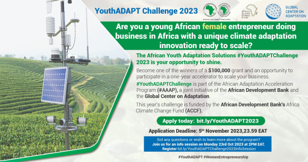 Call for applications - YouthADAPT Challenge 2023: empowering Africa’s female tech innovators to tackle climate change
