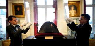 The broad black hat that Napoleon wore when he ruled 19th-century France and waged war in Europe fetched more than $2 million at auction on Sunday. Christophe Ena/AP