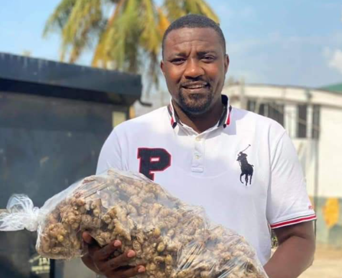 John Dumelo shows off ginger from his farm John Dumelo shows off ginger from his farm