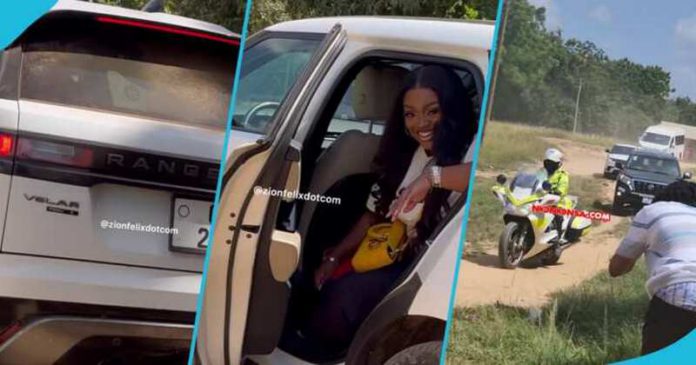 Jackie Appiah flaunts her white Range Rover. Image Credit: @zionfelixdotcom and @nkonkonsa Jackie Appiah flaunts her white Range Rover. Image Credit: @zionfelixdotcom and @nkonkonsa