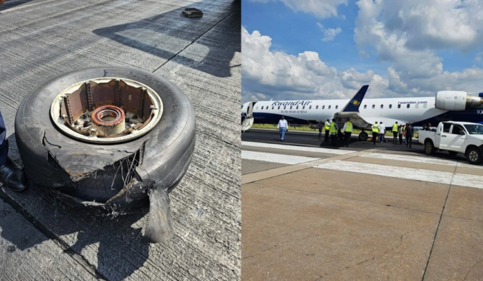 Fear and panic as plane's tyre burst during takeoff