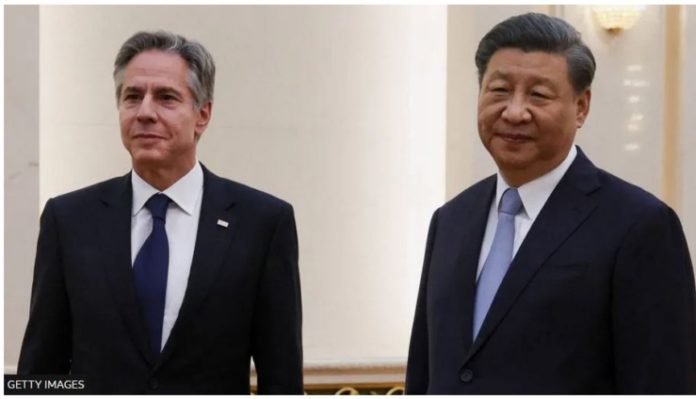 US Secretary of State Antony Blinken pictured with China's President Xi Jinping in June 2023