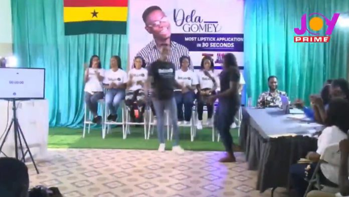 Moment Ghanaian broke record on 'most lipstick application'