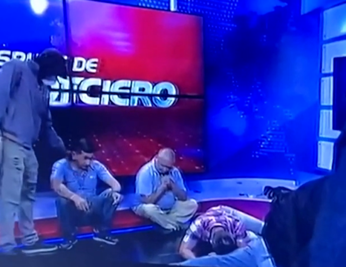 Staff were forced to on to the floor, before the live feed cut out. Staff were forced to on to the floor, before the live feed cut out.