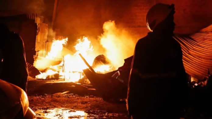 Nairobi Firefighters at the scene of the blaze